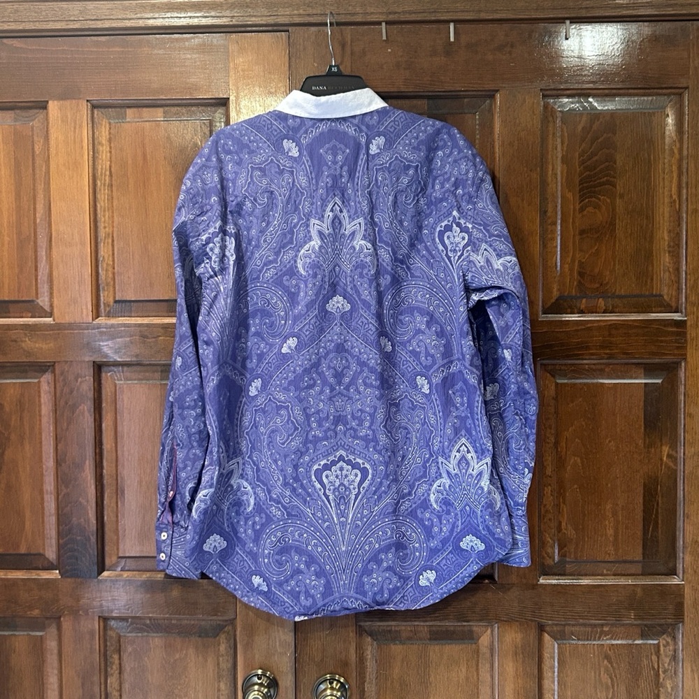 Robert Graham Men's XL Purple Paisley Button Down Shirt Contrast White Collar LS - Picture 2 of 10